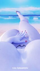 1girls 3d beach big_breasts breasts busty casual_nudity child_bearing_hips completely_nude completely_nude_female covered_pussy curvaceous curvy detailed_background exhibitionism female female_only female_pov hand_covering_pussy hourglass_figure inviting nude nude_female overwatch pov public_nudity purple_skin sand sandals seductive smooth_skin solo suggestive sunbathing the_firebrand thick thick_ass thick_thighs voluptuous water wide_hips widowmaker