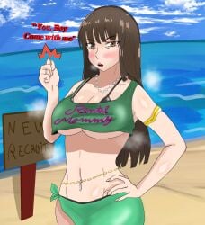 1girls age_difference armlet army army_girl beach bikini black_bikini brown_eyes brown_hair crop_top eddarxart girls_und_panzer gold_armlet long_hair looking_at_viewer mature_female milf mommy mommy_kink mother navel navel_piercing nishizumi_shiho older_female pearl_necklace propositioning rental_mommy sex_hand_signal sexual_coaching sexually_suggestive signpost skirt sole_female solo talking_to_viewer underboob wedding_ring