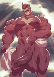 1boy 2023 abs anthro balls bara barazoku bear biceps big_balls big_muscles big_penis chesschirebacon claws completely_nude drooling fat_cock foreskin fur furry gay hairy half-erect hi_res highres huge_cock humanoid_genitalia humanoid_penis kumatetsu large_penis long_penis looking_at_viewer male male_focus male_only male_pubic_hair mammal manly muscles muscular muscular_anthro muscular_arms muscular_legs muscular_male muscular_thighs nipples nude partially_retracted_foreskin penis presenting presenting_penis red_body red_fur solo solo_male the_boy_and_the_beast uncut ursid v-line vein veiny_penis