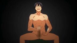 1boy animated big_penis censored dark_hair excited excitement isekai_kita_no_de_sukebe_skill_de_zenryoku_ouka_shiyou_to_omou_the_animation jerking male masturbating masturbation penis shion_(animation_studio) summoned