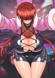 1girls 2023 2d 2d_(artwork) akisu_k bangs bare_thighs big_breasts blush boob_window busty choker clothing color colored fanart female femme_fatale french fur_trim hair_over_eyes hips holding_viewer huge_breasts jacket king_of_fighters king_of_fighters_97 king_of_fighters_xv large_breasts long_hair looking_at_viewer massive_breasts open_clothes red_hair seductive seductive_smile shermie_(kof) smile smiling_at_viewer snk snk_heroines:_tag_team_frenzy thighs twintails video_game_character video_game_franchise video_games voluptuous voluptuous_female