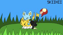 blue_fur generation_4_pokemon penis pointy_ears pokémon_(species) pokemon pussy shinx shockitt(skiihii) tall_grass yellow_fur