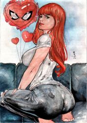 1girls 2023 bubble_butt curvy_body curvy_figure denim_jeans ed_benes_studio female female_focus female_only fully_clothed looking_at_viewer marvel marvel_comics mary_jane_watson red_hair solo spider-man_(series)