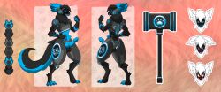 absurd_res anthro anus blue_body blue_fur fan_character fur genitals hammer hi_res machine male penis protogen solo stevenf94 tools