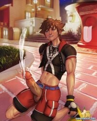 blue_eyes brown_hair cum cum_blast cumming finder_way gay hands-free kingdom_hearts male_only nsfw sora sweat sweaty sweaty_body tight_clothing tight_fit wayfinder_art yaoi