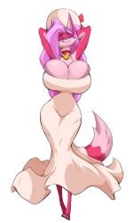 anthro crackiepipe curvaceous curvy curvy_female curvy_figure denisse_(crackiepipe) dress fox fox_ears fur furry gigantic_breasts huge_breasts jludragoon long_hair pink_fur pink_hair skin_tight skinny small_waist smile tail wide_hips