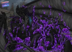 bodily_fluids cum cumshot dragon ejaculation genital_fluids hi_res hyper larru-larru lying_on_ground male male/male masturbation membrane_(anatomy) membranous_wings orgasm penis penis_transformation scalie suction_cup tentacle transformation western_dragon wings