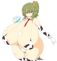 armwear azflutter bare_shoulders big_ass big_breasts breasts breasts_bigger_than_head breasts_bigger_than_torso child_bearing_hips cow_bikini cow_girl cow_print_armwear cow_print_bikini curly_hair enormous_breasts erato_(last_origin) gigantic_breasts green_hair huge_ass huge_breasts hyper_breasts large_ass large_breasts last_origin light-skinned_female light_skin looking_at_viewer massive_breasts necktie smooth_skin thick_ass voluptuous voluptuous_female wide_hips