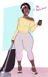 1boy big_lips bulge_through_clothing clothed clothing crossdressing dark-skinned_femboy dark-skinned_male english_text femboy flaccid fully_clothed lipstick male male_only necklace patito_papito phone pink_lipstick sissy standing thick_thighs toto_(patito_papito) wide_hips