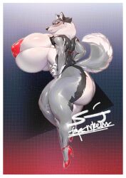 anthro big_breasts breasts high_heels huge_breasts large_breasts massive_breasts sylviajo wolf wolf_ears wolf_girl wolf_tail