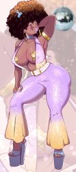 1futa 70's_theme afro big_ass big_breasts breasts bulge clothed clothing comb d'sweet_(patito_papito) dark-skinned_futanari dark_skin futa_only futanari huge_breasts human mostly_clothed patito_papito solo standing thick_thighs wide_hips