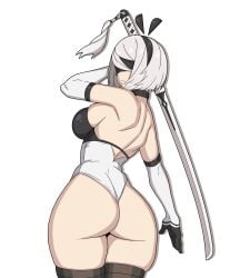 1girls android ass big_ass blindfold breasts elbow_gloves female female_only nier:_automata nier_(series) potatoartox short_hair sword tagme thick_thighs thighhighs yorha_2b