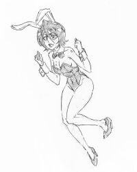 1girls bleach bunny_ears bunny_girl bunnysuit female female_only kuchiki_rukia rakusakugk sketch solo white_background