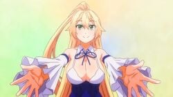 1girls animated big_breasts blonde_female blonde_hair breasts english_subtitles english_text female goddess green_eyes isekai_kita_no_de_sukebe_skill_de_zenryoku_ouka_shiyou_to_omou_the_animation japanese_language long_hair mp4 ribbon shion_(animation_studio) sound subtitled tagme video voice_acted