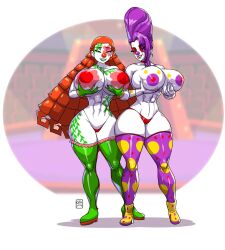 2girls athletic athletic_female big_breasts breasts bubbles_(miycko) busty cleavage clown clown_girl clown_makeup clown_nose curvaceous curvy curvy_figure digital_drawing_(artwork) digital_media_(artwork) eyebrows eyelashes eyes female female_focus fit fit_female gabocaricaturas hair hips hourglass_figure huge_breasts human large_breasts legs light-skinned_female light_skin lips mature mature_female milly_(miycko) miycko multiple_girls original original_character thick thick_legs thick_thighs thighs toned toned_body toned_female top_heavy upper_body voluptuous waist wide_hips