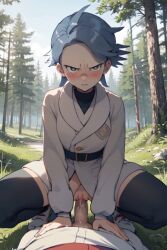 ai_generated aigeneratedp angry angry_face blue_hair blushing blushing_at_viewer cowgirl_position cum_in_pussy cyllene game_freak looking_at_viewer male_pov nintendo outdoors penetration pokemon pokemon_legends:_arceus pov pov_eye_contact riding riding_penis serious shimaboshi_(pokemon) squatting squatting_cowgirl_position vaginal_penetration