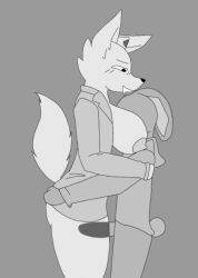 animated anthro areola biped bodily_fluids breasts canid canine drooling duo erection female fox furry genitals lagomorph leporid male male/female mammal monochrome nipples penis rabbit saliva sex short_playtime stevenf94 thigh_sex