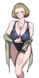 1girls alternate_costume big_breasts black_one-piece_swimsuit black_swimsuit blush breasts brown_eyes brown_hair cleavage cloudy_rain4 female female_only fire_emblem fire_emblem:_three_houses hair hips huge_breasts large_breasts lips manuela_casagranda mature mature_female mature_woman milf mole mole_under_eye neckwear nintendo one-piece_swimsuit orange_eyeshadow orange_lips orange_lipstick short_hair solo swimsuit teasing thighs whistle