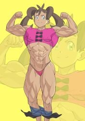 1girls abs alt._muscle_size extreme_muscles female female_only flex flexing huge_muscles human muscle muscles muscular muscular_female pokemon shauna_(pokemon) small_breasts small_tits solo