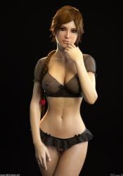 3d big_breasts breasts brown_eyes brown_hair busty detomasso female female_focus female_only hourglass_figure lara_croft lara_croft_(classic) lingerie long_hair makeup naked pinup pinup_pose tagme tomb_raider vulva wide_hips