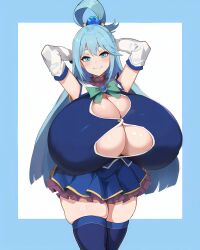 1girls ai_generated aqua_(konosuba) aqua_eyes aqua_hair big_breasts blue_boots blue_eyes blue_hair blush blushing_at_viewer boots breasts breasts_bigger_than_head curvy curvy_body curvy_female curvy_figure female female_only flushed flushed_face hands_behind_head huge_breasts kono_subarashii_sekai_ni_shukufuku_wo! light-skinned_female light_body light_skin looking_at_viewer monkechrome monochrome_ai simple_background smile smiling_at_viewer solo thick_thighs thighs