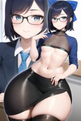 1girls a-chan_(hololive) ai_generated flat_chest glasses goobla hololive midriff navel tagme thick_thighs virtual_youtuber wide_hips