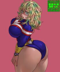 1girls all_might_(cosplay) ass big_ass big_butt blue_leotard bubble_butt curvy curvy_female curvy_figure dat_ass fat_ass female female_only hagakure_tooru_(visible) large_ass leotard looking_at_viewer looking_back multicolored_hair my_hero_academia short_hair shosho_oekaki solo solo_female solo_focus thick_thighs thighs thunder_thighs tooru_hagakure voluptuous voluptuous_female