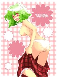 2009 angry big_breasts big_butt blush butt fang oshijo panties plaid plaid_skirt skirt topless touhou undressing white_panties yuka_kazami yuuka_kazami