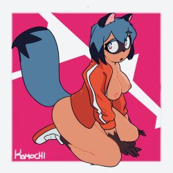 1girls animal_ears big_breasts brand_new_animal female female_only furry jacket kamochi michiru_kagemori raccoon solo tail