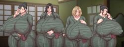 2020s 2023 2d 2d_(artwork) 4girls absurd_res absurd_resolution absurdres gigantic_breasts glasses milf mole mole_under_eye mole_under_mouth mother nipple_bulge nipples_visible_through_clothing original original_character original_characters over_1080p over_480p plump ponkotsuu thick_thighs wide_hips yukiko_(ponkotsuu)