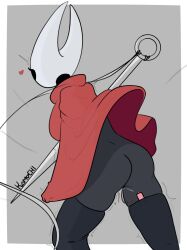 bottomless cumming exposed_ass grey_skin hollow_knight hornet_(hollow_knight) kamochi orgasm thighhighs vibrator vibrator_in_pussy