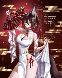 brown_hair cocktail_dress fox fox_ears fox_girl fox_tail honkai:_star_rail honkai_(series) red_panties red_underwear ringeko_chan strip_game tingyun_(honkai:_star_rail) white_clothes white_clothing