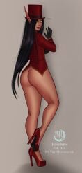 1girls big_ass black_hair blizzard_entertainment blood_elf elveren green_eyes high_heels light-skinned_female light_skin moonbound original_character top_hat warcraft world_of_warcraft