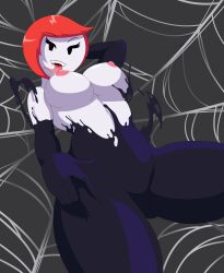 1girls 2d 2d_(artwork) alternate_version_available big_breasts crossover ellie_rose henry_stickmin_(game) marvel mob_face nipples nobytes_(artist) red_hair sharp_nails sharp_teeth smile smiling smiling_at_viewer solo solo_female spider_web symbiote thick_thighs tongue tongue_out venom_(marvel) web