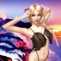 1girls 3d ai_generated blizzard_entertainment blonde_hair blood_elf flamelight light-skinned_female light_skin original_character see-through see-through_clothing solo warcraft world_of_warcraft