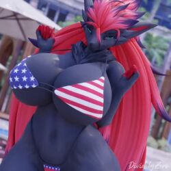 3d american_flag_bikini american_flag_panties animated big_breasts black_fur blue_eyes breasts cleavage clothing dividebyzero female fur furry furry_only huge_breasts long_hair mp4 music nintendo pokémon_(species) pokemon pokemon_(species) red_hair red_nails short_playtime solo sound tagme thick_thighs vibroobies video wide_hips zoroark zoroark_(bom39)