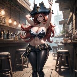 1girls ai_generated big_breasts blue_eyes cixf female_only hourglass_figure league_of_legends looking_at_viewer miss_fortune pirate_hat red_hair riot_games solo solo_female thick_thighs wide_hips