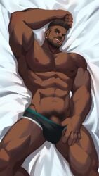 abs armpits baptiste bara big_penis body_pillow boxers boxers_(clothing) bulge dark-skinned_male dark_skin gay large_penis muscles muscular overwatch pecs penis penis_peek penis_under_clothes pubic_hair pulling_underwear solo_male underwear yanxi2018 yaoi