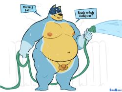 2023 4:3 anthro artist_name australian_cattle_dog balls bandit_heeler belly big_belly big_moobs blep bluey_(series) bodily_fluids bronaai canid canine canis cattledog cloud daddy_kink dialogue domestic_dog english_text eyebrows fatpad fence flaccid foreskin fur genitals herding_dog holding_object hose humanoid_genitalia humanoid_penis inviting looking_at_viewer male mammal moobs navel nipples nude outside overweight overweight_anthro overweight_male pastoral_dog penis plantigrade simple_background smile solo solo_male standing sweat talking_to_viewer text thick_thighs tongue tongue_out tuft water water_hose white_background