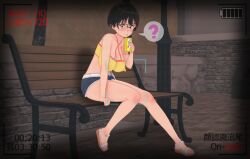 1girls 2022 3d ? ayuko_oka battery battery_indicator black_eyes black_hair blush breasts brown_hair camera_view cleavage drink drinking erect_nipples erect_nipples_under_clothes glasses hi_res high_resolution highres looking_at_viewer mysterious_girlfriend_x nazo_no_kanojo_x recording school_uniform shoes sitting speech_bubble text vyrus_smith