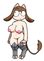 big_breasts bovine brown_hair cow_girl_dave dave_(moldygh) dave_and_bambi_mod digital_media_(artwork) digitigrade edited exposed_breasts female genderswap_(mtf) large_areolae light-skinned_female looking_away nude rule_63 short_hair solo standing