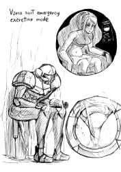 1female 1girl 1girls anus armor armored_samus biku cross_section english_text female female_only female_peeing fetish from_below full_body helmet helmet_with_visor high_ponytail metroid nintendo panties_around_thighs peeing peeing_female peeing_on_floor pissing pissing_on_floor power_suit pussy samus_aran sketch small_breasts solo solo_female squatting tremble_lines urinating urinating_female urination urine varia_suit varia_suit_helmet