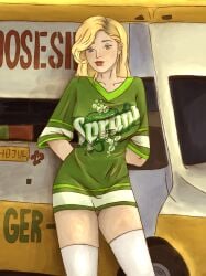 1girls 2d andi_jones blonde_hair blue_eyes car commission grand_theft_auto grand_theft_auto_online grand_theft_auto_v horrificdgn illustration nopixel outdoors outside public pussy thighhighs thighs tight_clothing