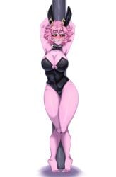 1girls arms_behind_head aroused_smile barefoot blush blushing_at_viewer boku_no_hero_academia bondage bowtie bunny_ears bunny_girl bunnysuit cloth_gag darian.art9 darian_arts female femsub happy_sub hips horns horny_sub mina_ashido my_hero_academia on_toes pink_hair pink_skin shonen_jump shueisha tied_to_pole tiptoes white_background