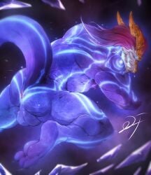 abs anthro anus asian_mythology ass aurelion_sol back_muscles balls biceps big_butt blue_body bubble_butt digital_media_(artwork) dragon east_asian_mythology eastern_dragon feet genitals hair hi_res hindpaw icecreamtiger league_of_legends looking_at_viewer looking_back male mammal muscular muscular_anthro muscular_male muscular_thighs mythology nipples nude paws pecs penis presenting presenting_hindquarters raised_tail rear_view riot_games scalie serratus signature solo space tail triceps