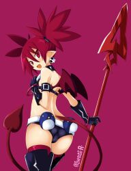 ass behind_view below_view breasts cameltoe disgaea disgaea_1 etna flat_chest iwasi_r nippon_ichi_software short_shorts skimpy_clothes small_breasts spear succubus succubus_costume succubus_tail succubus_wings thighhighs