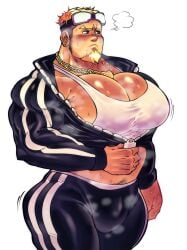 1boy backupcardd bara bara_tiddies bara_tits big_chest big_pecs bouncing_pecs capsulecomputrz cleavage gay goggles gold_chain huge_chest huge_pecs male male_only muscles muscular muscular_male pecs solo solo_male sweat sweating sweaty sweaty_body sweaty_chest tank_top track_suit vibriicapsule2