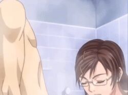 animated bathroom discipline:record_of_a_crusade discipline_zero glasses hairclips kaneda_maiko large_breasts licking licking_penis long_brown_hair long_fingernails nipples nude_female nude_male paizuri penis penis_in_breasts penis_lick pointy_nipples titfuck titjob tongue