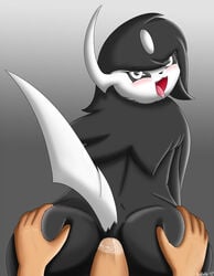 absol alternate_color anal anal_sex black_nose black_sclera defalt fan_character female feral geona happy human interspecies looking_at_viewer male mammal nintendo open_mouth penetration penis plain_background pokemon pokemon_(species) video_games white_eyes