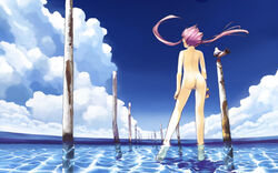 1girls akari_mizunashi_(aria) amano_kozue aria_(series) barefoot clouds feet female female_only human human_only nude_filter photoshop sky solo summer wallpaper water